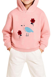 Pink hoddie embroidered bird