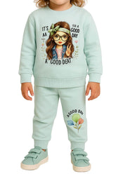 Printed barbie kids winter Full sleeves T shirt and trousers
