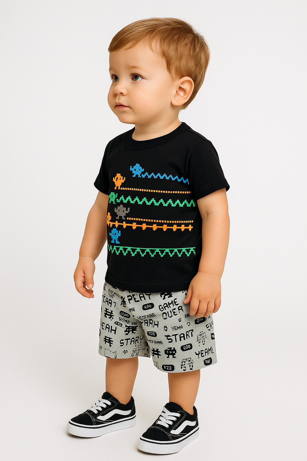 Cute robo printed half sleeves T shirt with shorts | Full suit