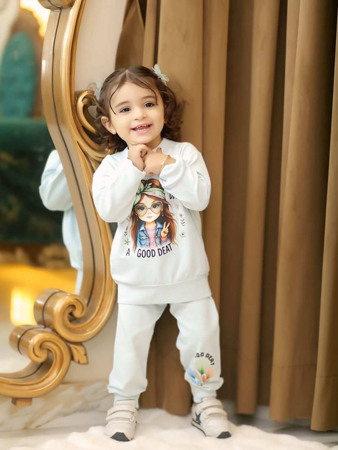 Printed barbie kids winter Full sleeves T shirt and trousers