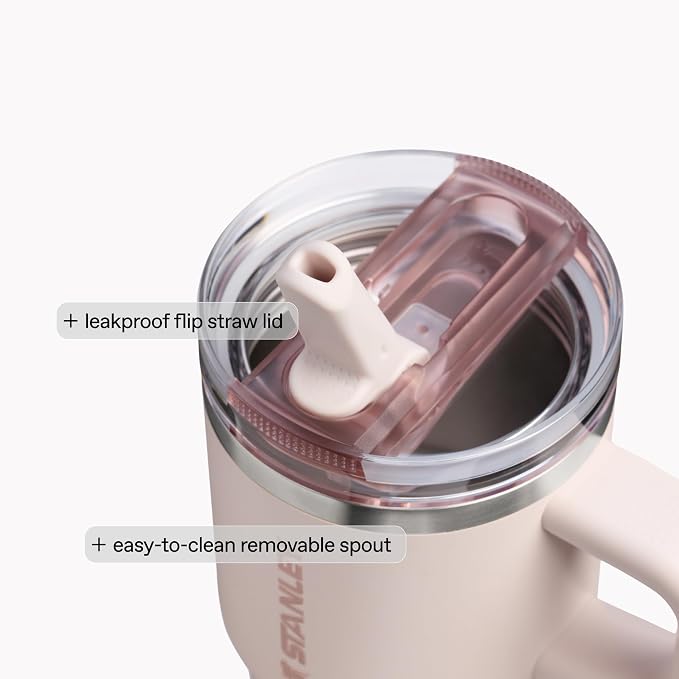 Stanley Quencher H2.0 FlowState Stainless Steel Vacuum Insulated Tumbler with Lid and Straw 40oz baby pink