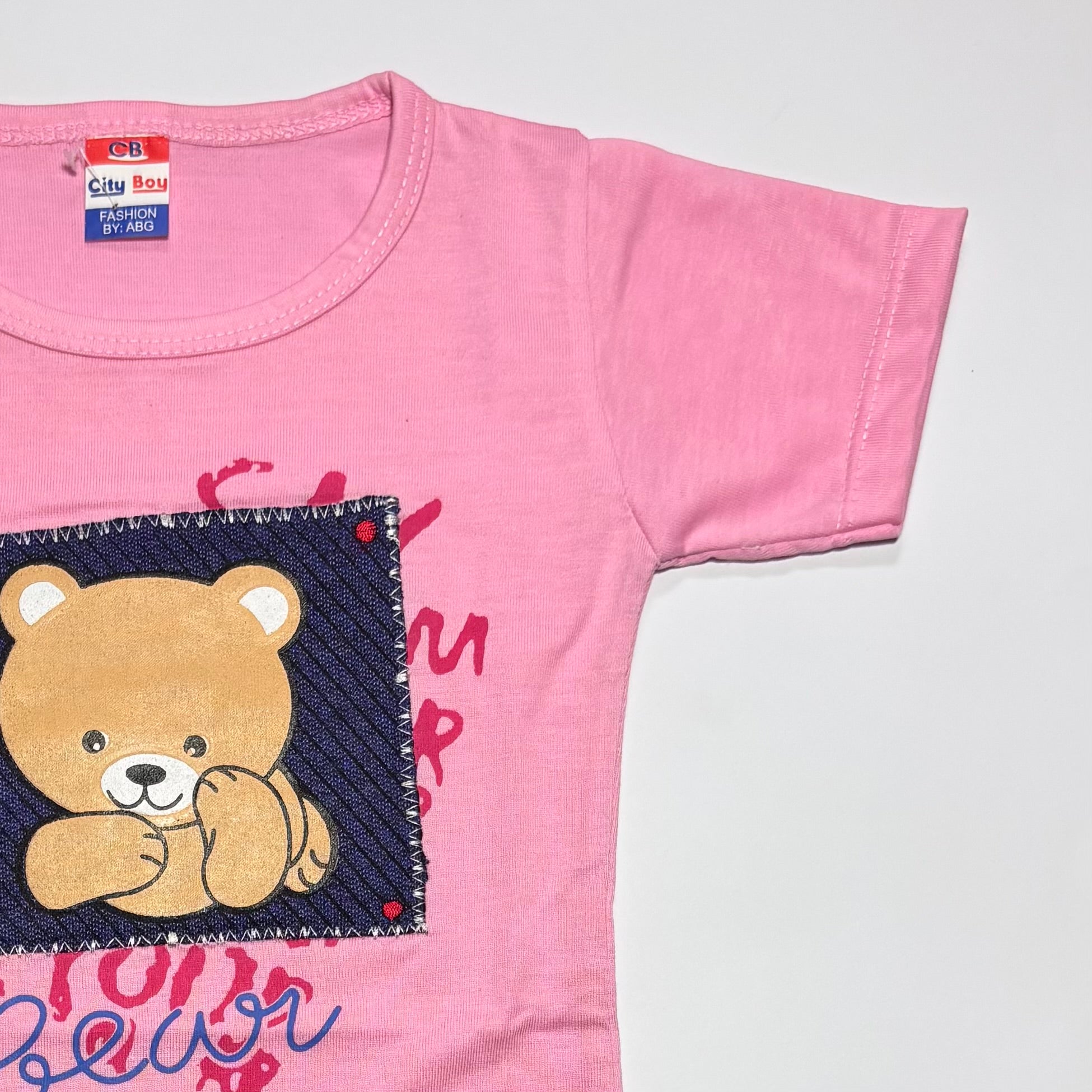Cute bear printed half sleeves T shirt with shorts