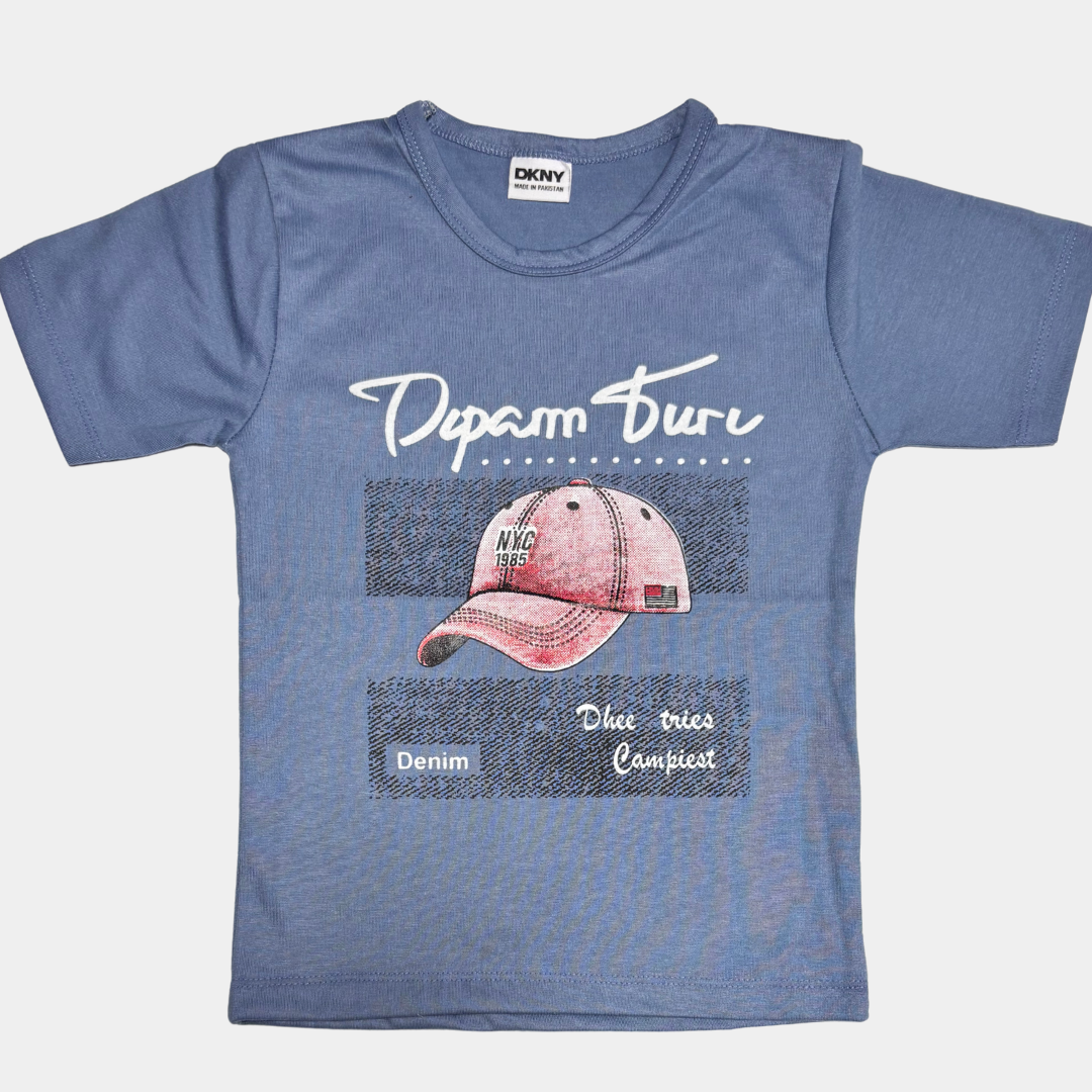 Blue printed half sleeves T shirt with shorts