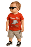 orange printed half sleeves T shirt and shorts | Full suit