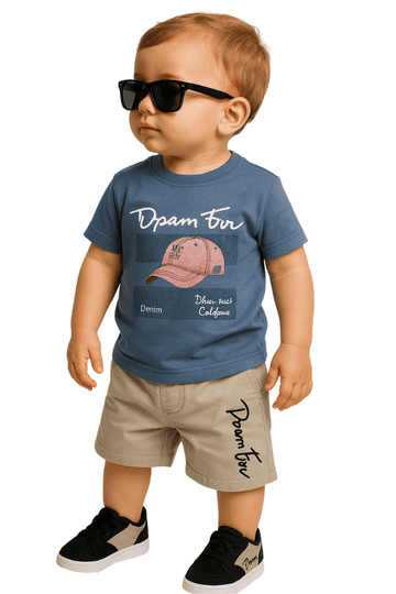 Blue printed half sleeves T shirt with shorts