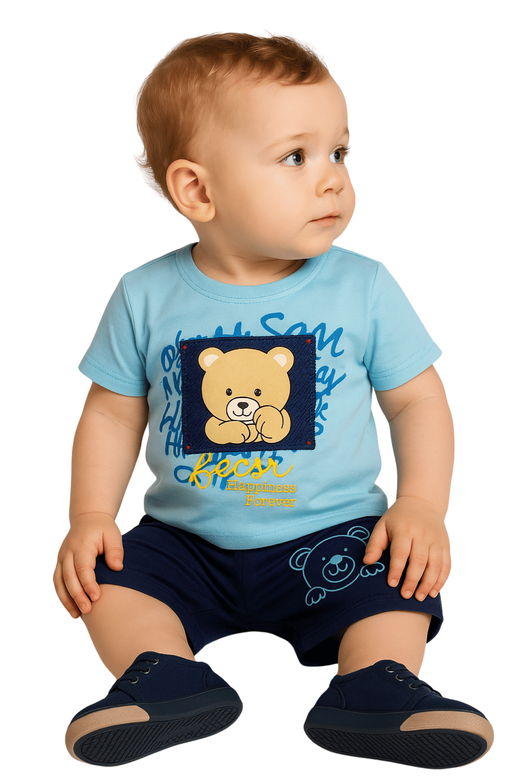 Cute bear printed half sleeves T shirt with shorts