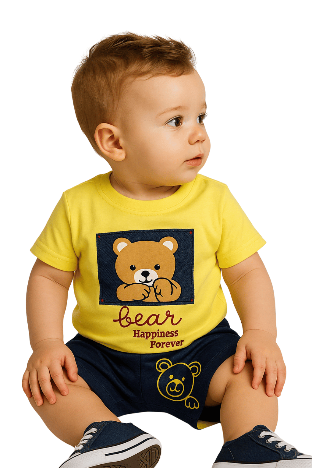 Cute bear printed half sleeves T shirt with shorts