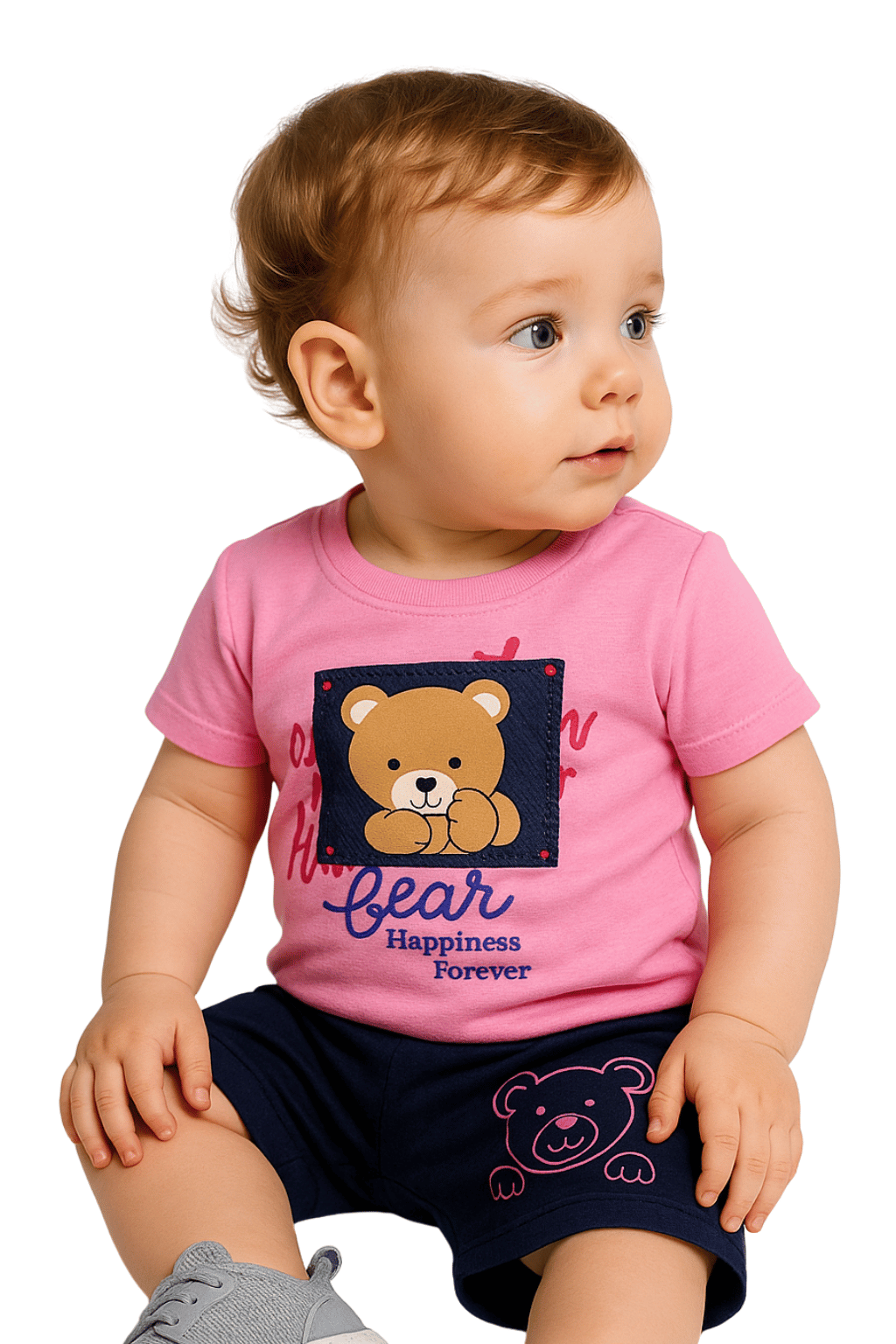 Cute bear printed half sleeves T shirt with shorts