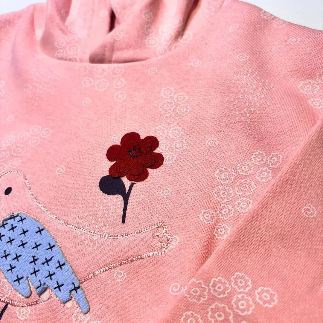 Pink hoddie embroidered bird
