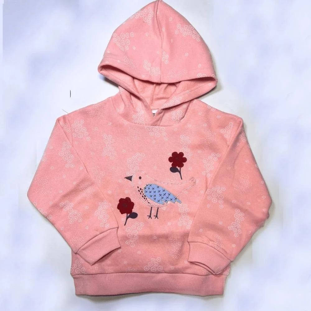 Pink hoddie embroidered bird