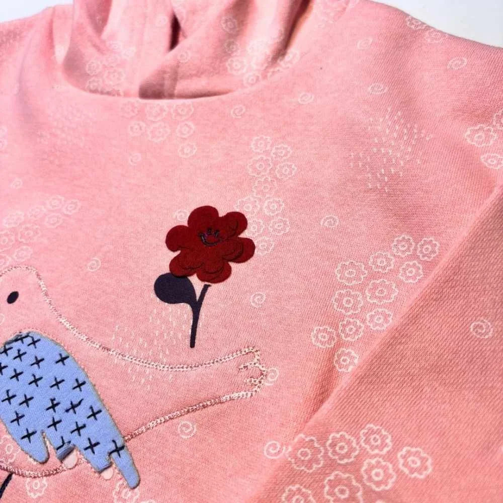 Pink hoddie embroidered bird