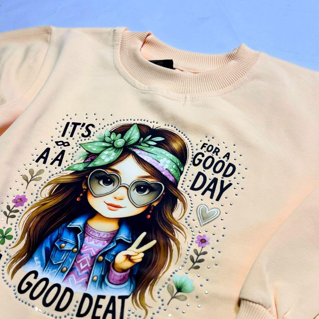 Printed barbie kids winter Full sleeves T shirt and trousers