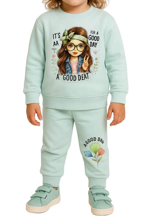 Printed barbie kids winter Full sleeves T shirt and trousers