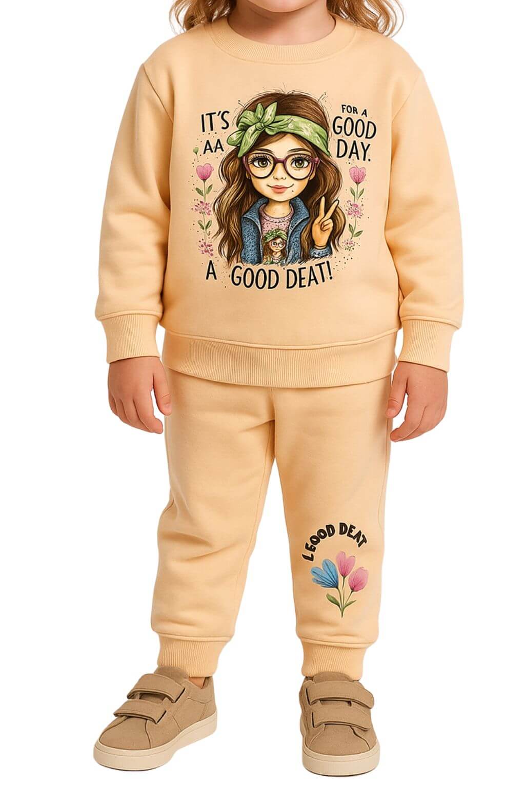 Printed barbie kids winter Full sleeves T shirt and trousers