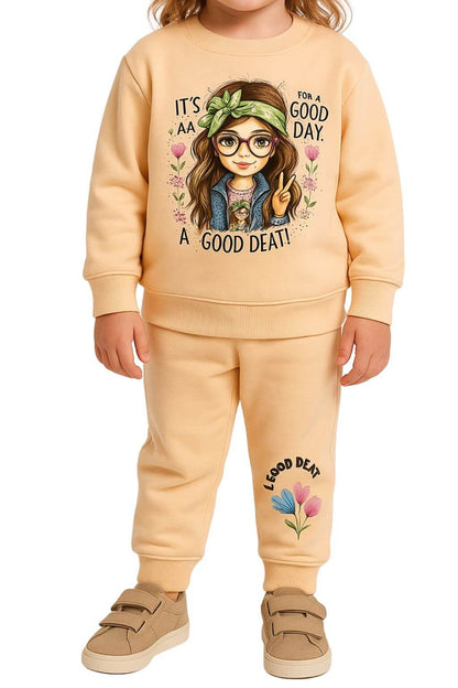 Printed barbie kids winter Full sleeves T shirt and trousers