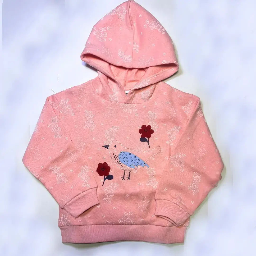 Pink hoddie embroidered bird