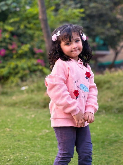 Pink hoddie embroidered bird