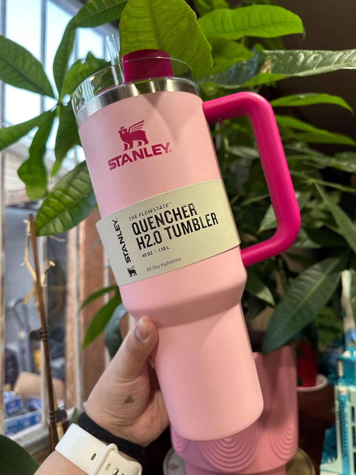 Stanley Quencher H2.0 FlowState Stainless Steel Vacuum Insulated Tumbler with Lid and Straw 40oz baby pink